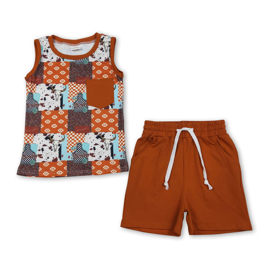 Sleeveless bull skull top shorts western boys outfits