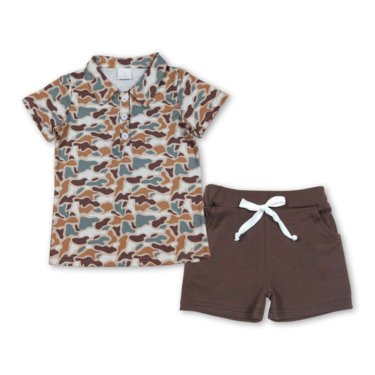 Short sleeves camo polo shirt brown shorts boys outfits