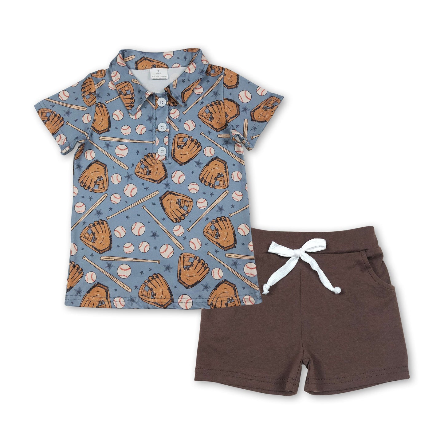 Star baseball polo shirt brown shorts kids boys outfits