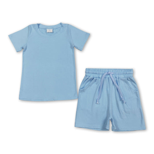 Short sleeves solid top pockets shorts boys summer outfits