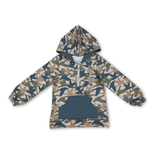 Long sleeves pocket duck pattern kids boys zipper hoodie