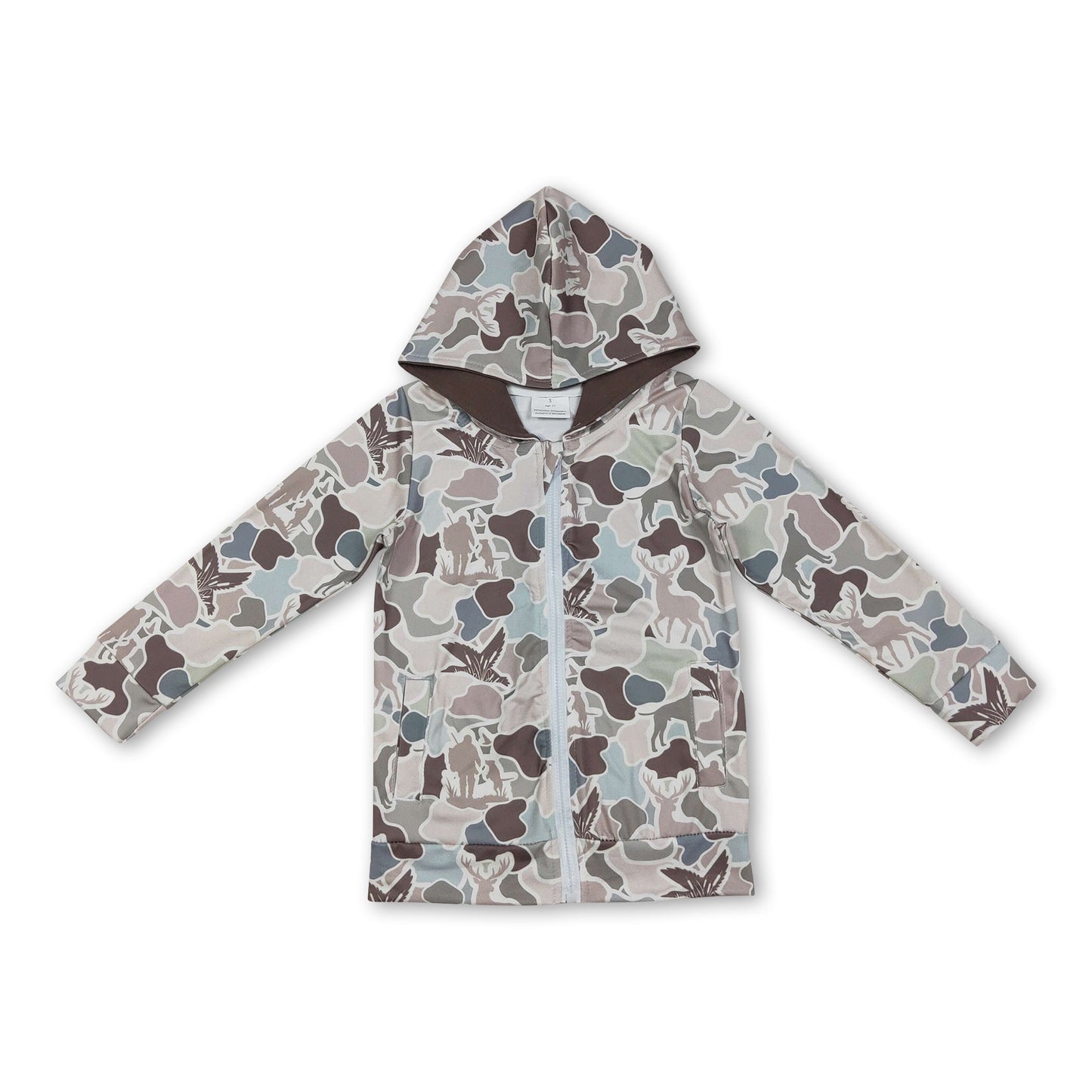 Long sleeves hunting dog deer duck zipper boy hoodie