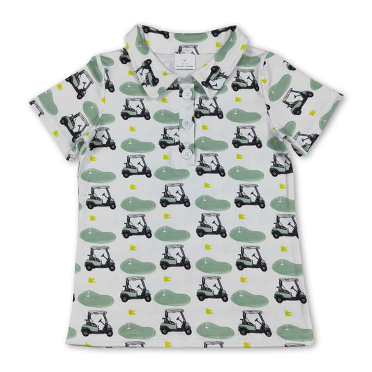 Short sleeves golf cart flag kids boys polo shirt