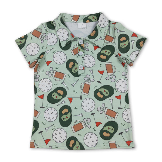Short sleeves green flag golf kids boys polo shirt