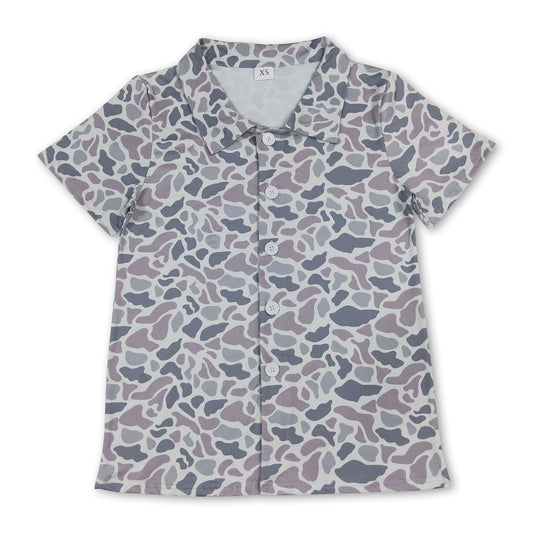 Short sleeves grey camo adult men button down top