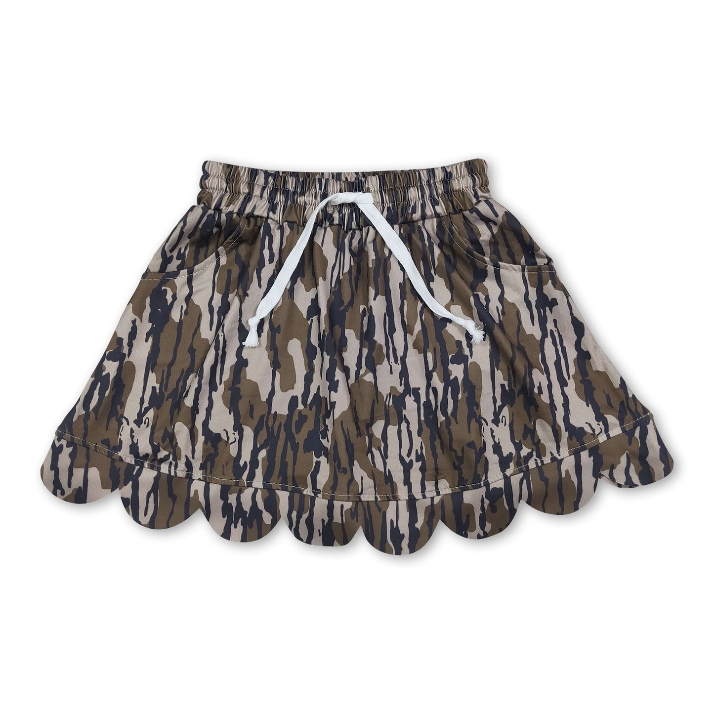 Olive camo pocket scallop kids girls skirt