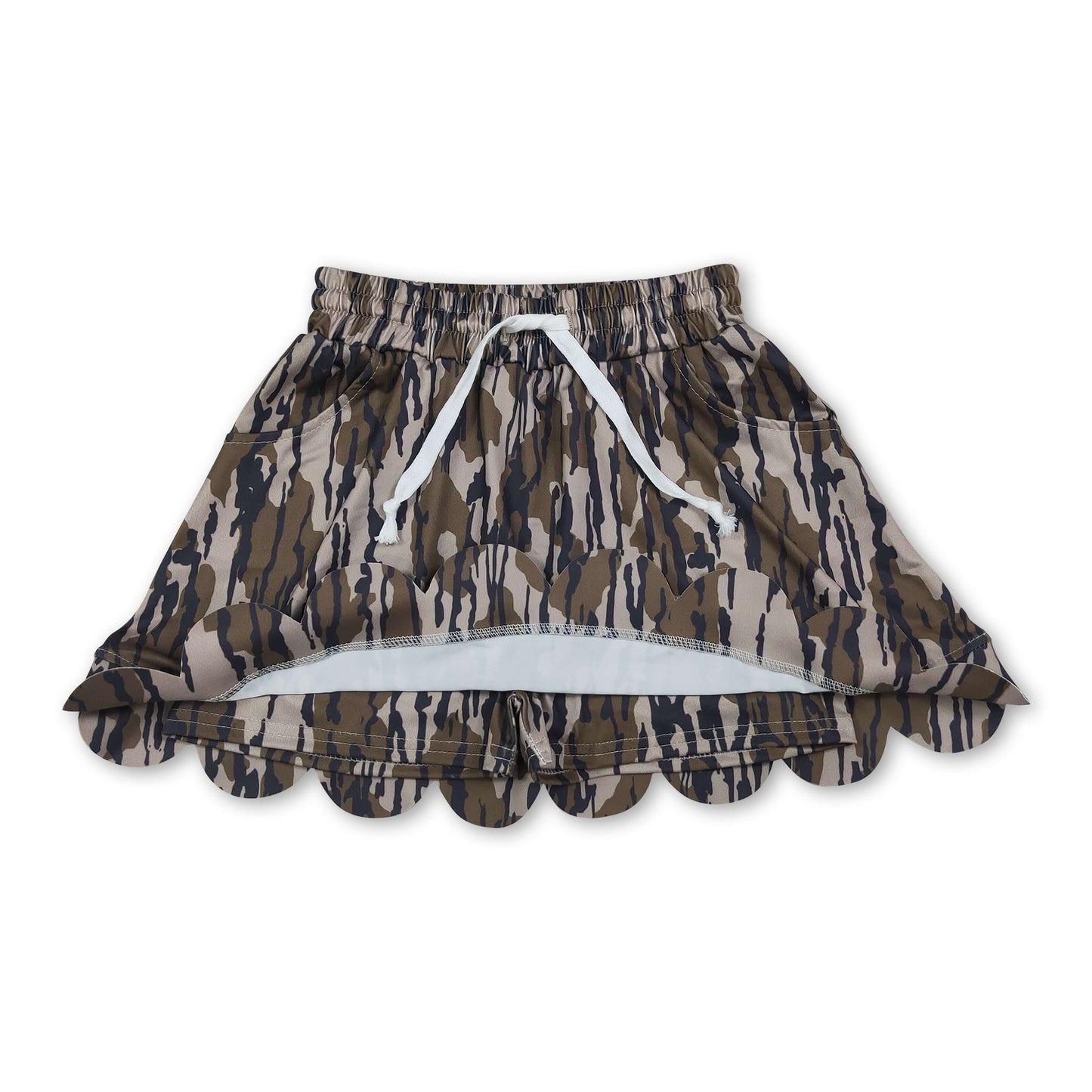 Olive camo pocket scallop kids girls skirt