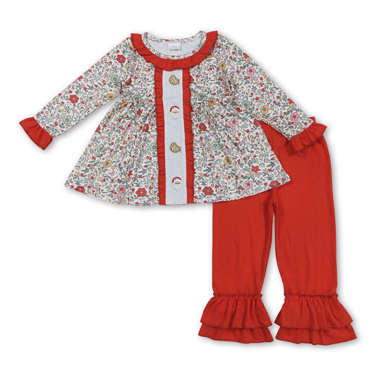 Floral santa cookie tunic pants girls Christmas outfits
