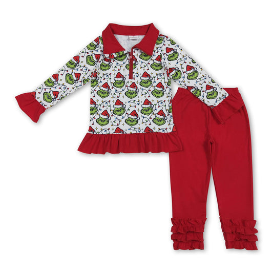 Christmas lighting green face pullover leggings girls clothes