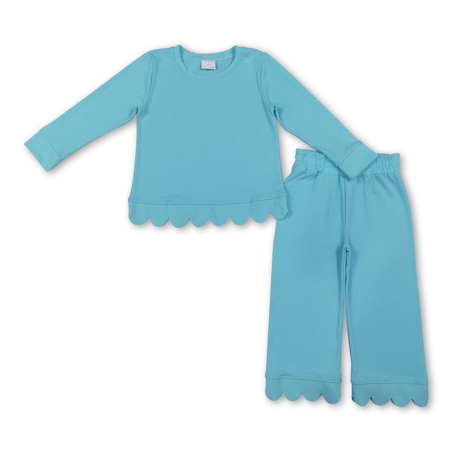 Aqua cotton long sleeves scallop girls fall pajamas set