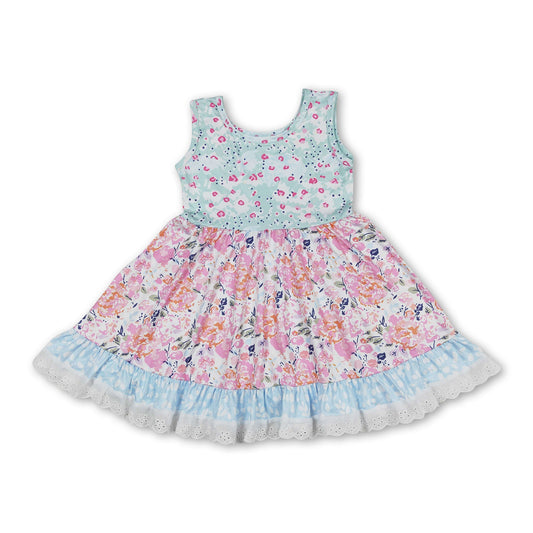 Sleeveless floral ruffle baby girls dresses