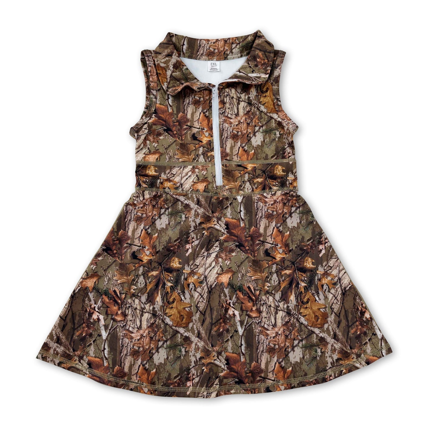 Sleeveless leaves camo zipper kids girls athletic dresses