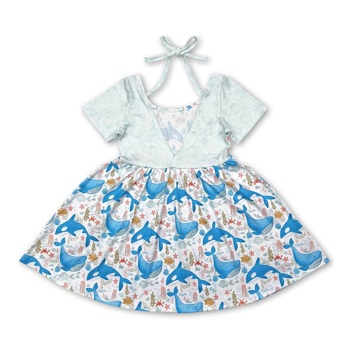 Short sleeves dolphin seaweed kids girls summer dress