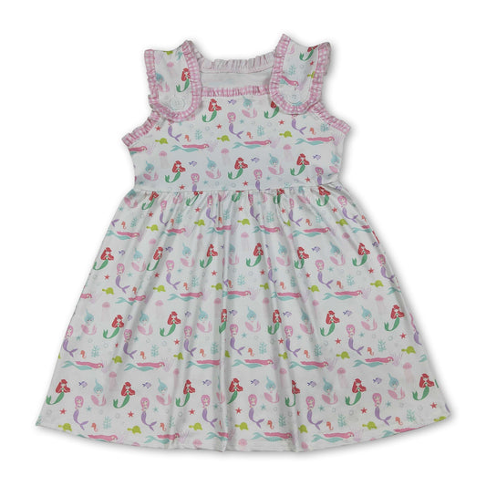 Sleeveless plaid ruffle fish princess kids girls summer dress