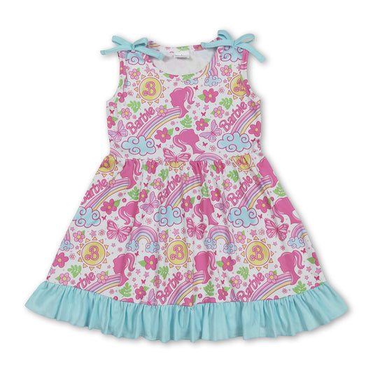 Sleeveless rainbow floral butterfly party girls dresses