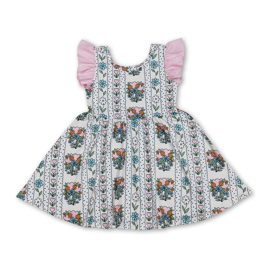 Flutter sleeves tulip floral baby girls summer dresses