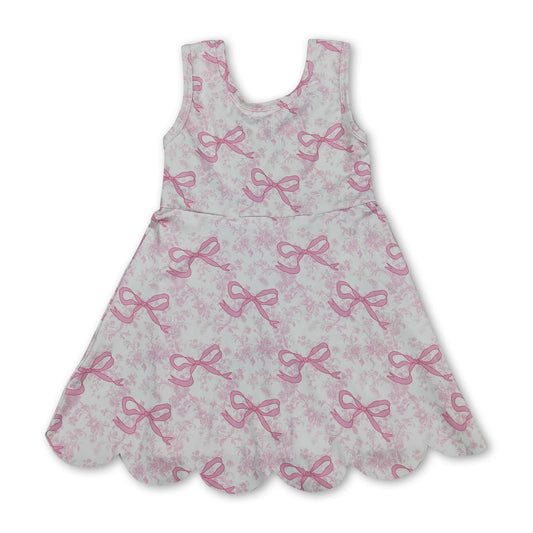 Sleeveless floral pink bow girls summer athletic dress