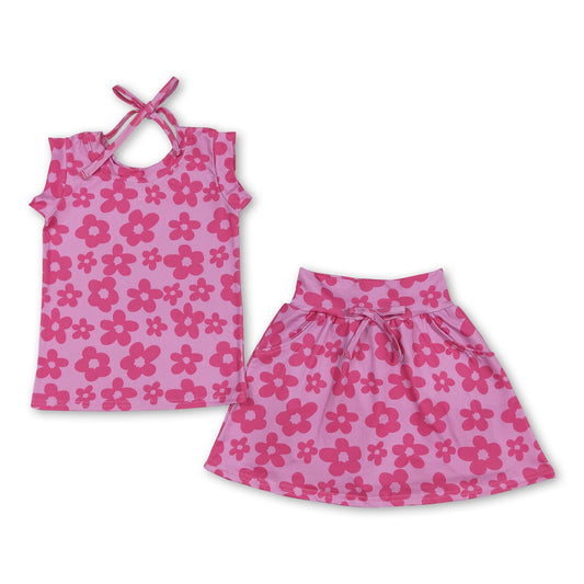 Sleeveless pink bow top skirt kids girls clothing
