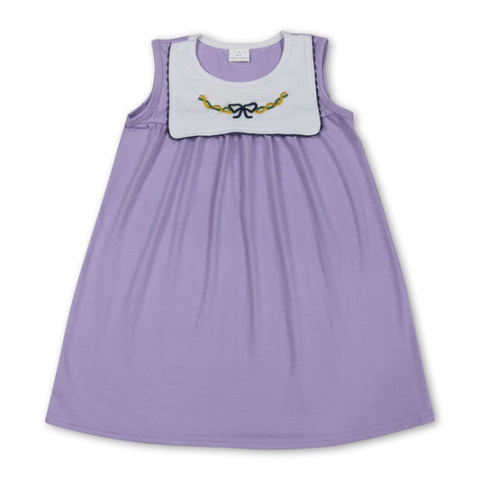 purple green bows print sleeveless girl dress