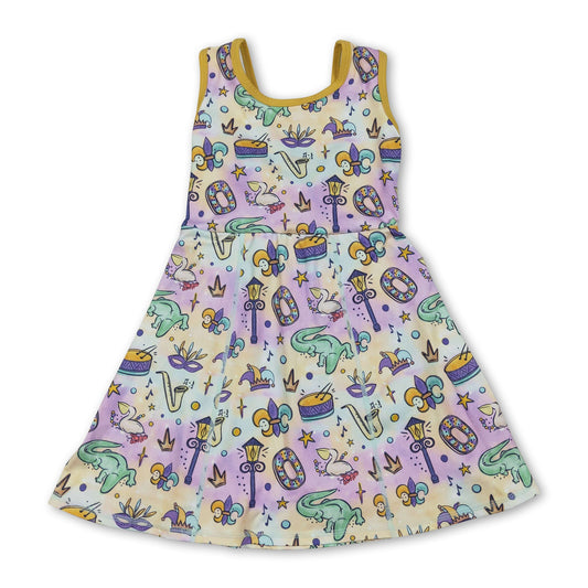 Sleeveless tie dye kids girls Mardi Gras athletic dress