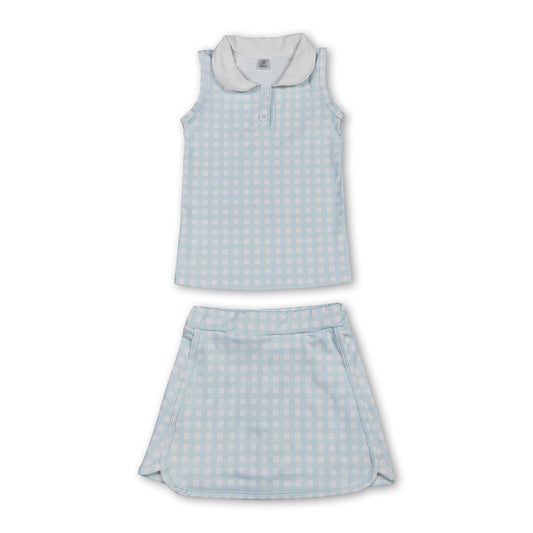 Sleeveless plaid top skirt kids girls activewear set