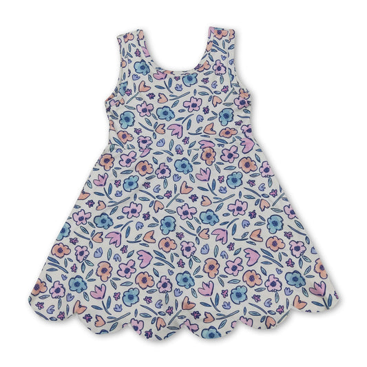Sleeveless floral scallop kids girls summer athletic dress