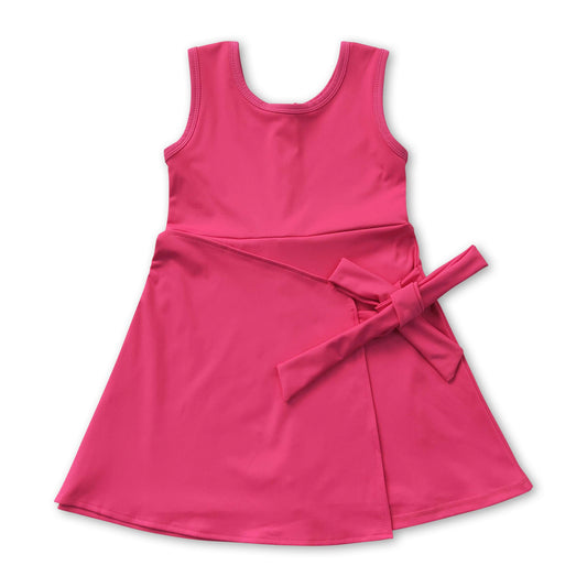 Sleeveless hot pink bow kids girls summer athletic dress