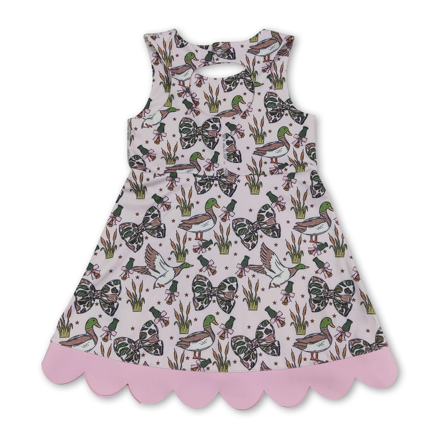 Sleeveless camo bow duck scallop kids girls athletic dress