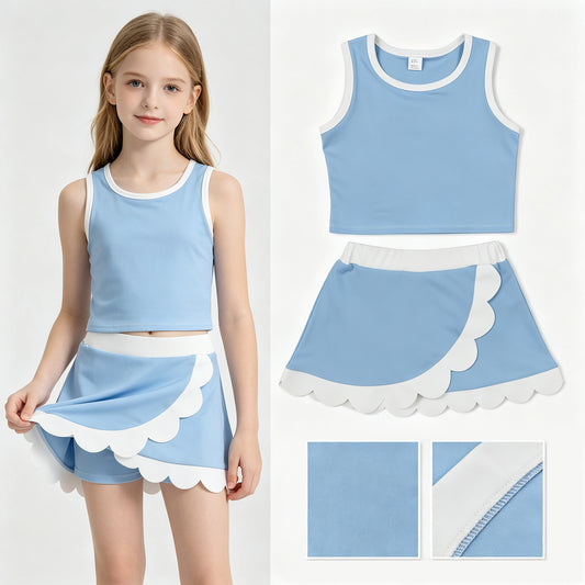 Light blue scallop princess girls summer active wear set