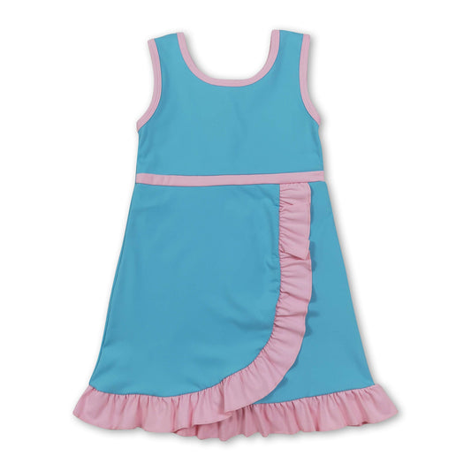 Sleeveless aqua pink scallop kids girls athletic dress