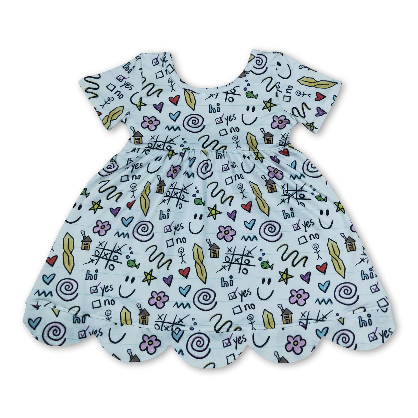 Short sleeves heart letters scallop kids girls back to school dress