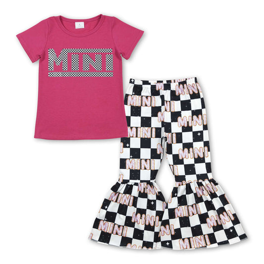Mini vinyl cotton top plaid pants girls clothing set