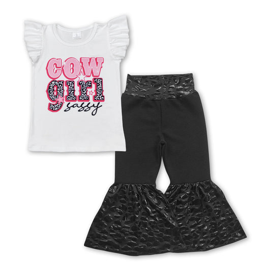 Cowgirl sassy top black leopard pants girls clothing