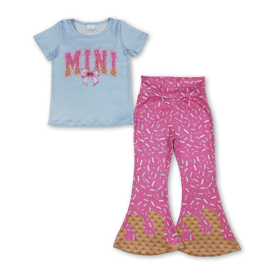 Short sleeves mini bow ice cream sprinkle kids girls outfits