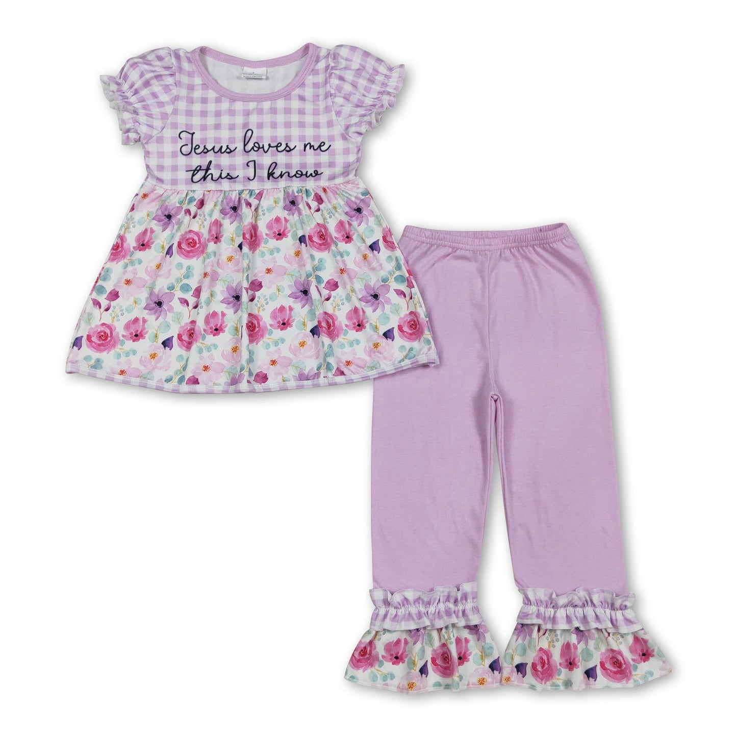 Jesus loves me this I know floral tunic pants girls outfits