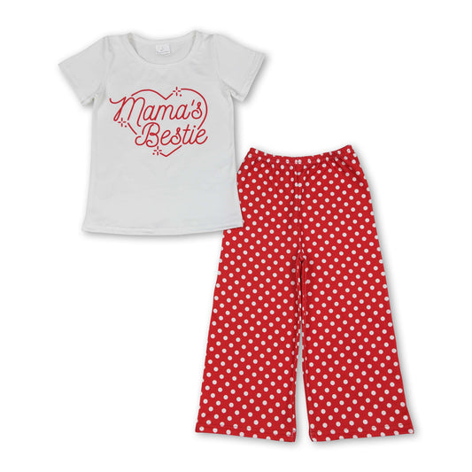 Mama's bestie heart top polka dots pants girls outfits