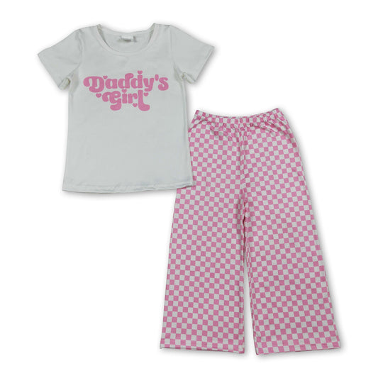 Short sleeves daddy's girl top plaid pants girls outfits