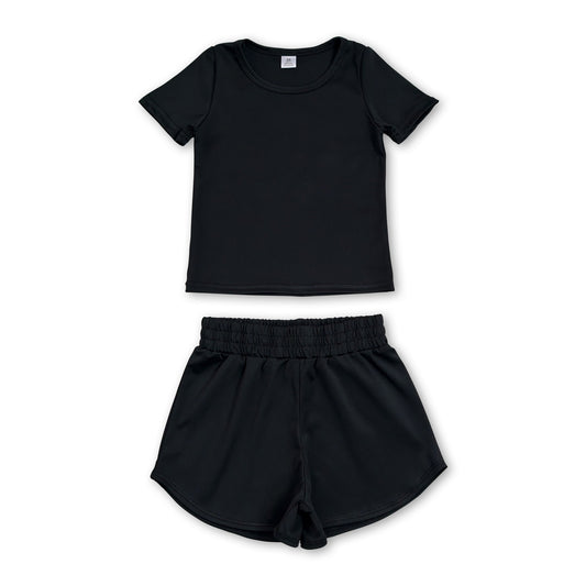 Short sleeves black top shorts kids girls yoga active set