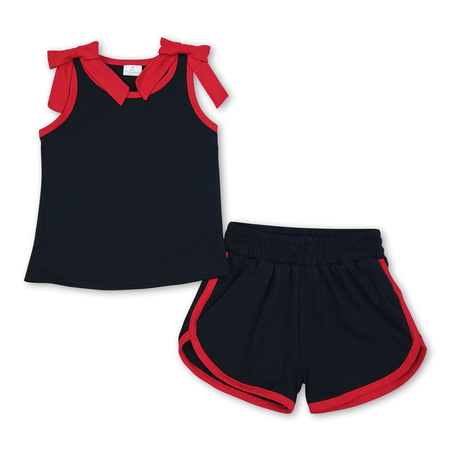 Sleeveless red bow black top shorts girls team outfits