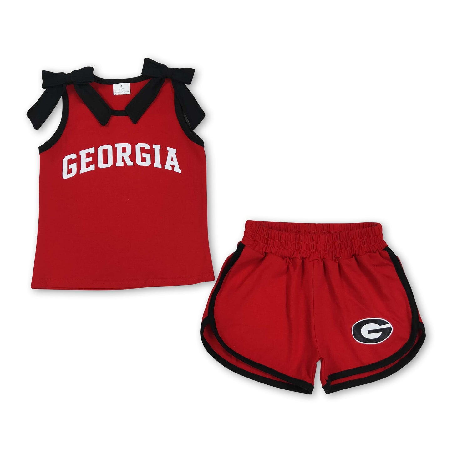 Sleeveless black bow red top shorts G team girls outfits