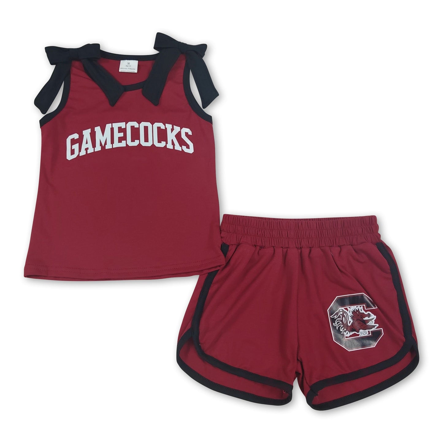Sleeveless black bow maroon top shorts team girls outfits