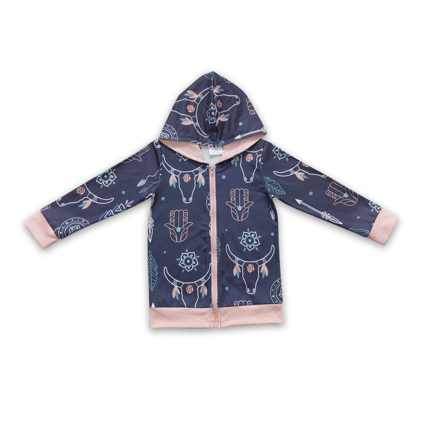 Bull skull feather zipper hoodie girls western jacket