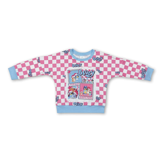 Pink plaid dog Christmas hat baby girls shirt