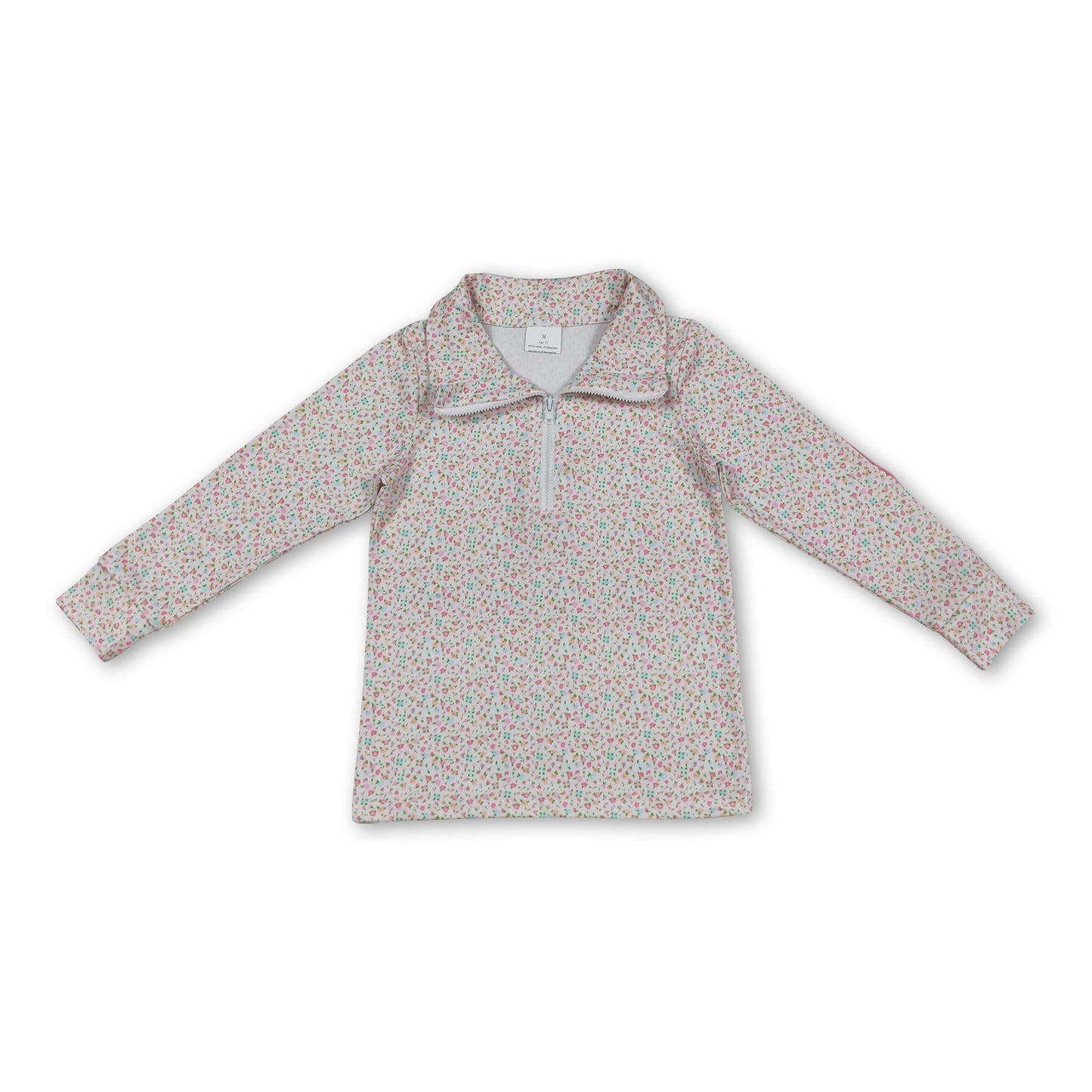 Long sleeves floral kids girls zipper pullover