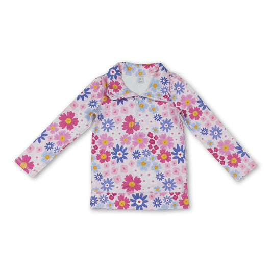 Long sleeves floral kids girls zipper active pullover