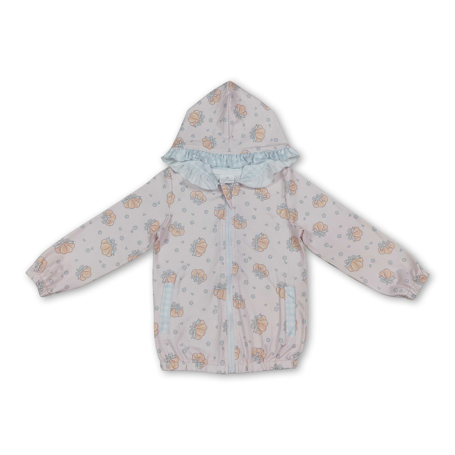 Long sleeves pumpkin bow ruffle girls fall hooded jacket