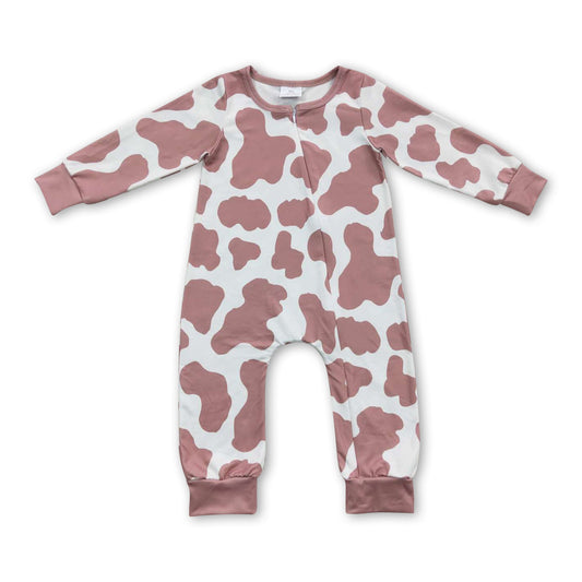 Long sleeves cow print baby kids zipper romper