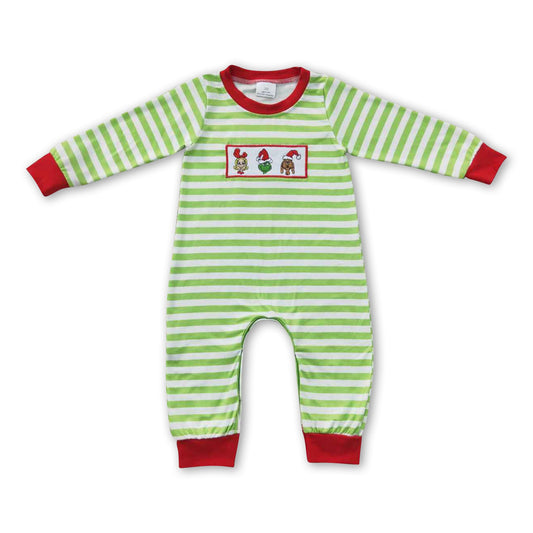 Green face polka dots long sleeves baby boy Christmas romper