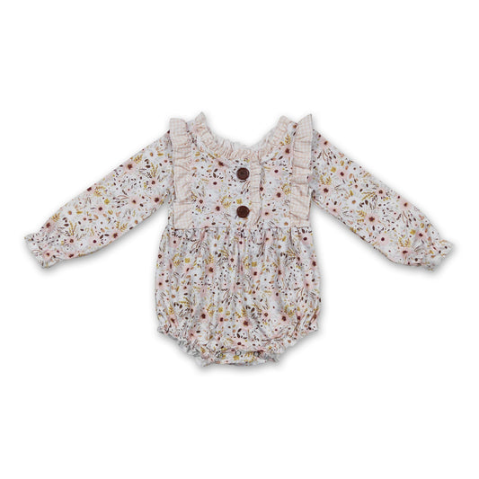 Long sleeves floral ruffle baby girls romper
