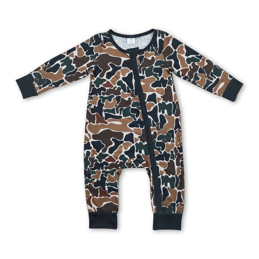 Long sleeves brown camo baby kids zipper romper